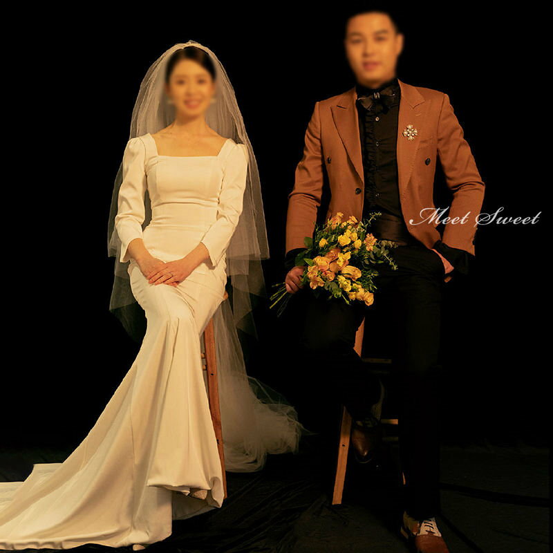 ウェディングドレス 新婦 ロングドレス スクエアネック マーメイド 結婚式 ウエディングドレス 二次会ドレス 花嫁 前撮り エレガント サテン ホワイト リゾート クラシック 披露宴 ブライダルドレス 海外挙式 セミオーダー おしゃれ フォト婚 エレガンス wedding dress
