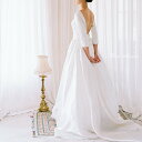ウェディングドレス 新婦 ロングドレス バックレス Aラインドレス 結婚式 ウエディングドレス 二次会ドレス 花嫁ドレス 前撮り エレガント サテン ホワイト シンプル 長袖 ロングスリーブ カジュアル 披露宴 ブライダルドレス 海外挙式 セミオーダー おしゃれ フォト婚