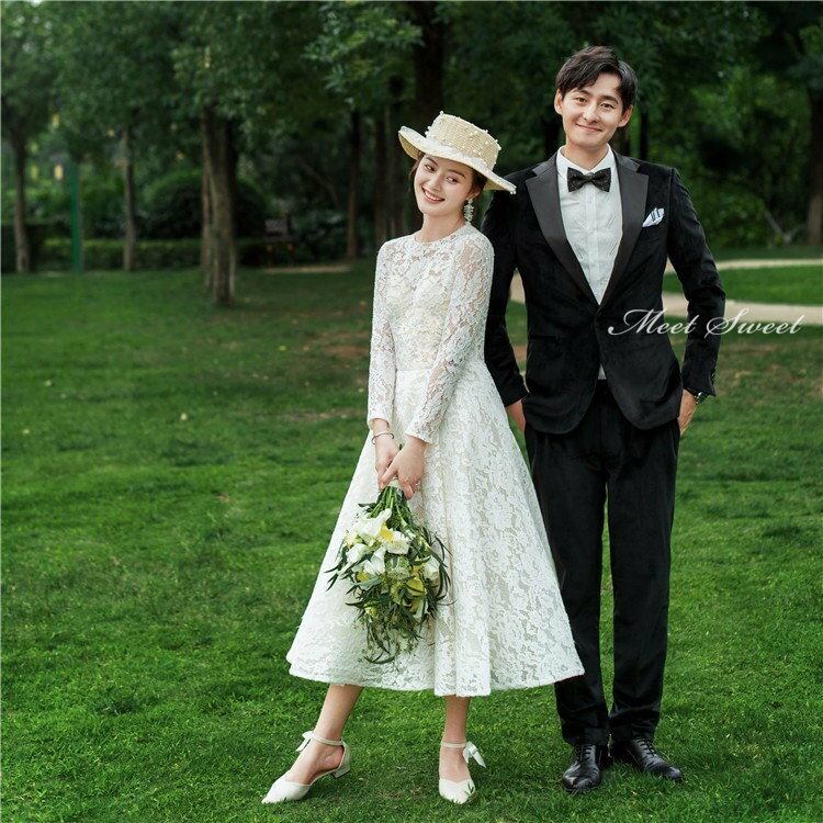 ウェディングドレス ウエディングドレス 新婦 ロングドレス ミモレ丈ワンピース レース 結婚式 二次会ドレス 花嫁 前撮りドレス ガーデンウェディング ハネムーンフォト 披露宴 ブライダルドレス エレガント 海外挙式 セミオーダー おしゃれ フォト婚 wedding dress