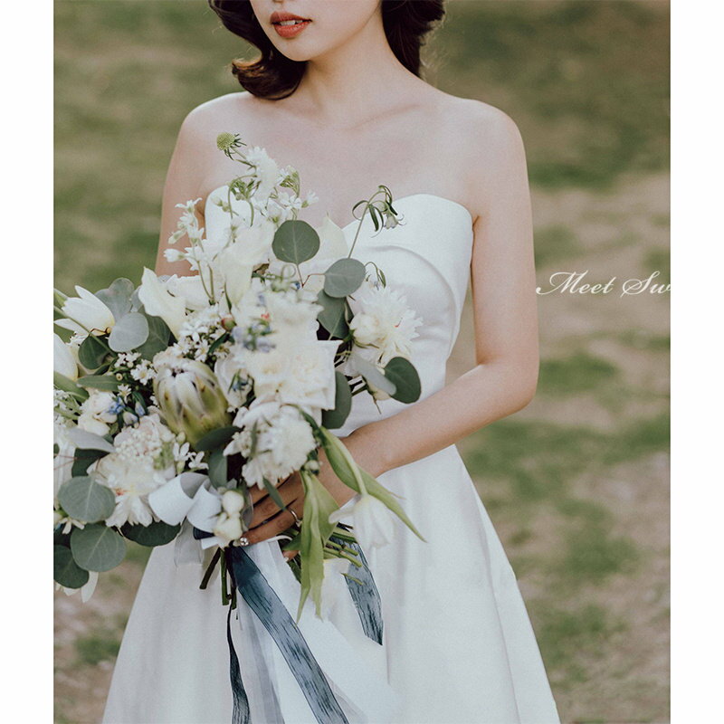 ウェディングドレス ロングドレス 花嫁ドレス ウエディングドレス イブニングドレス マキシ丈 ビスチェ ベアトップ 袖なし ノースリーブ 披露宴 二次会ドレス 結婚式 発表会ドレス 演奏会 サテン リゾート挙式 前撮り ブライダルドレス エレガント 海外挙式 セミオーダー