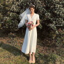 ウェディングドレス 花嫁 二次会ドレス ウエディングドレス 結婚式 ミモレ丈ドレス 半袖 袖あり サテン 前撮り 披露宴 ブライダルドレス シンプル 普段着 リゾート婚 ガーデン挙式 エレガント 海外挙式 セミオーダー おしゃれ フォト婚 ホワイトドレス wedding dress