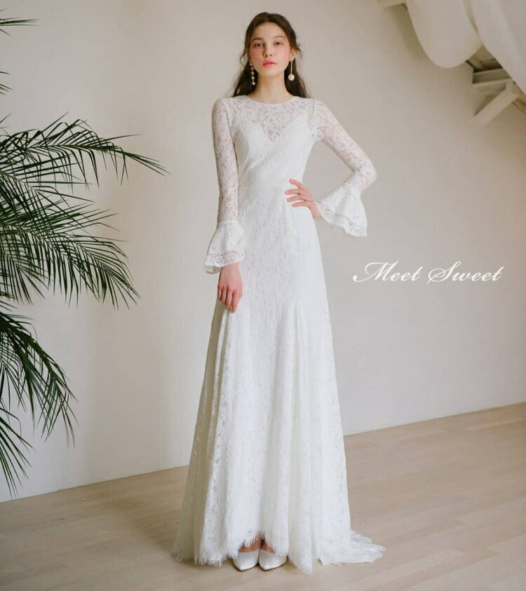 ウェディングドレス 二次会ドレス 結婚式 ブライダルドレス 新婦 ロングドレス 長袖 袖あり ロングスリーブ レース 前撮り 海外挙式 花嫁 リゾートウェディング 記念撮影 ウエディングドレス エレガント 披露宴 セミオーダー おしゃれ フォト婚 エレガンス wedding dress
