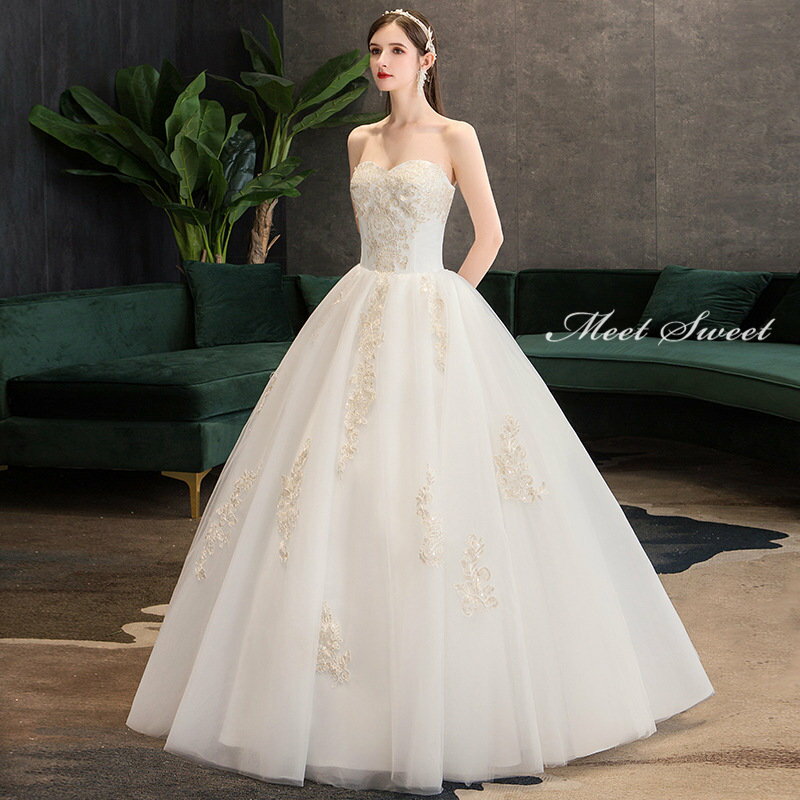 ウェディングドレス 二次会ドレス 結婚式 披露宴 ブライダルドレス ロング丈 ロングドレス ビスチェ ベアトップ 袖なし 袖無し ノースリーブ 花嫁ドレス ウエディングドレス プリンセスラインドレス オフホワイト 編み上げ 前撮り エレガント 海外挙式 セミオーダー