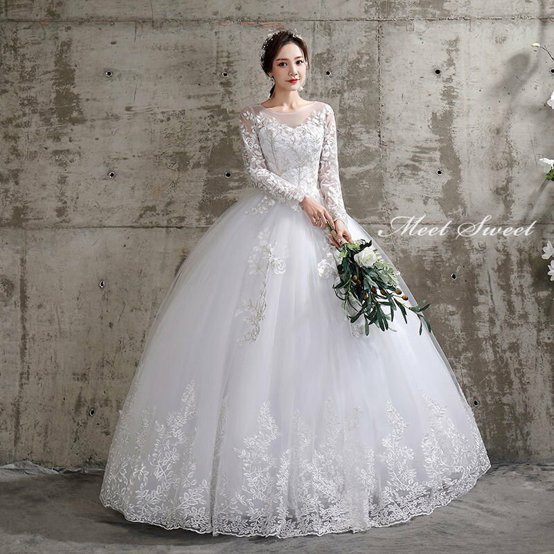 ウェディングドレス 二次会ドレス 結婚式 披露宴 ブライダルドレス ロング丈 ロングドレス 長袖 ロ