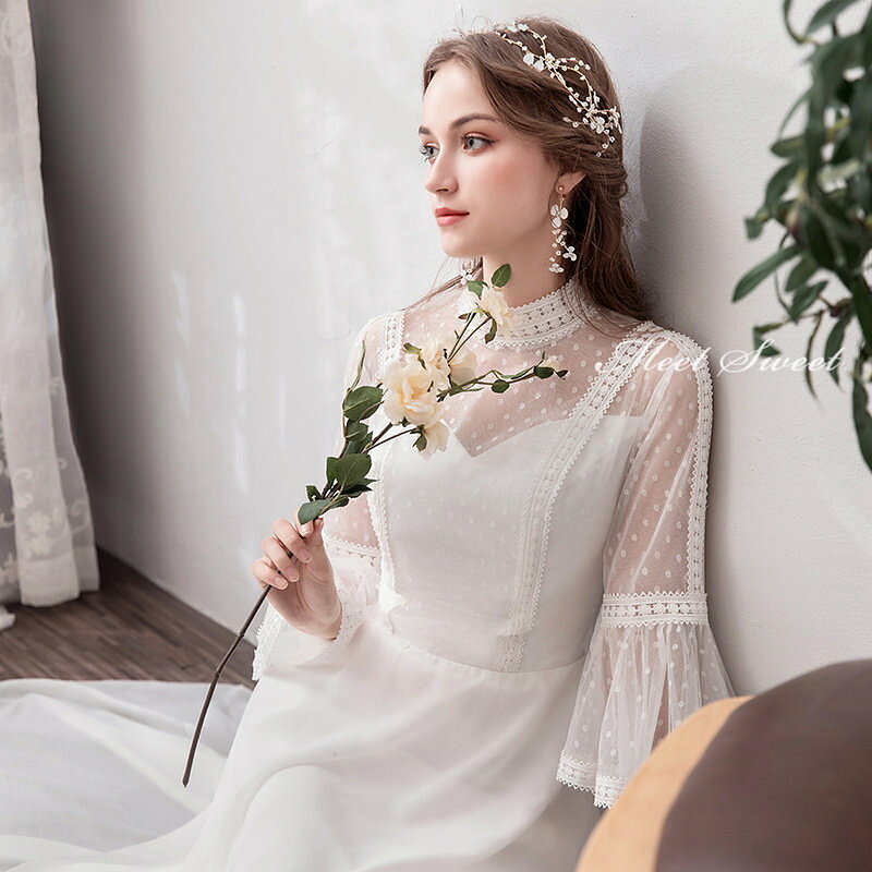 【1,000円OFFクーポン対象】 ウェディングドレス ウエディングドレス 二次会ドレス 結婚式 披露宴 ブライダルドレス 新婦 ロングドレス 花嫁 袖付き シンプル スレンダーラインドレス 前撮り 編み上げ サイズオーダー 海外挙式 セミオーダー フォト婚 dress soerutistore-10004323 ミートスウィート サンプル画像2