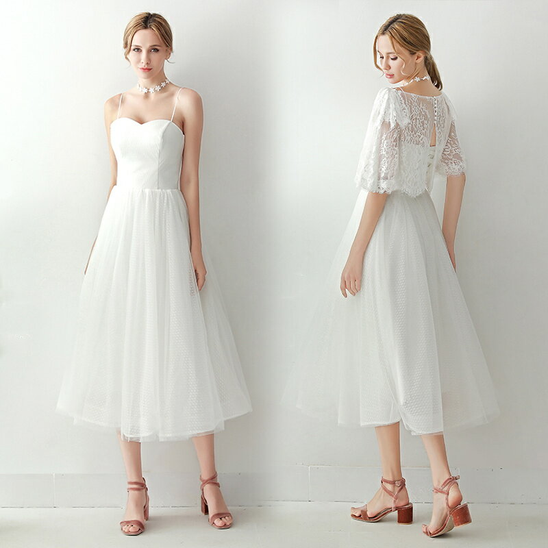 【P5倍★BLACK FRIDAY限定】ウェディングドレス 2点セット 二次会ドレス 結婚式 披露宴 ブライダルドレス ミディアム丈 ミディドレスミディアムドレ...