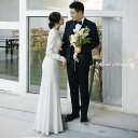 ウェディングドレス 二次会ドレス 結婚式 バックシャン 長袖 袖あり ロングスリーブ スレンダードレス ソフトマーメイド ブライダルドレス 新婦 ロングドレス サテン 前撮り 海外挙式 花嫁ドレス ウエディングドレス 披露宴 エレガント セミオーダー おしゃれ フォト婚
