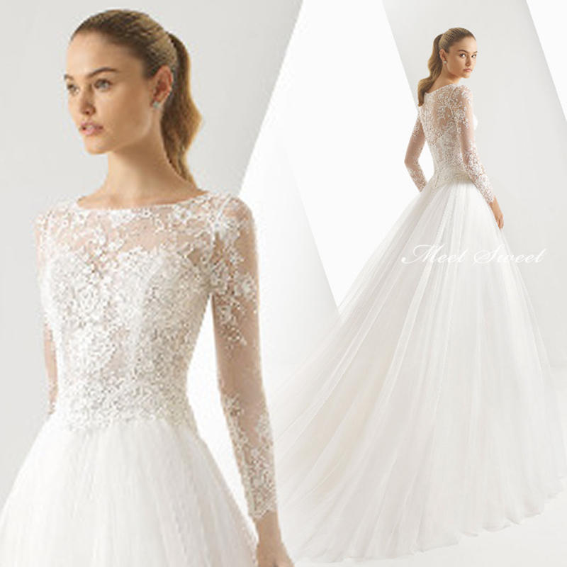 ウェディングドレス Aラインドレス 花嫁ロングドレス 簡約 長袖 ロングスリーブ 結婚式 二次会ドレス 細身 透し彫レース 挙式 姫系 ウエディングドレス 安い 披露宴 前撮り 後撮り 袖あり 袖付き フォトウェディング wedding dress 海外挙式 小さいサイズ 1.5次会 フォト婚