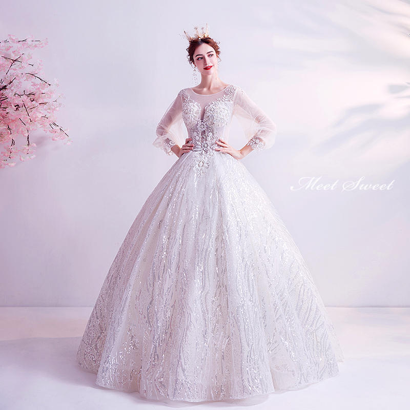 ウェディングドレス プリンセスラインドレス 長袖 大きいサイズ 袖あり ウエディングドレス 花嫁 披露宴 ロングドレス ブライダル レース 結婚式 二次会ドレス 前撮り 後撮り 袖付き フォトウェディング wedding dress 海外挙式 小さいサイズ 1.5次会 フォト婚 おしゃれ