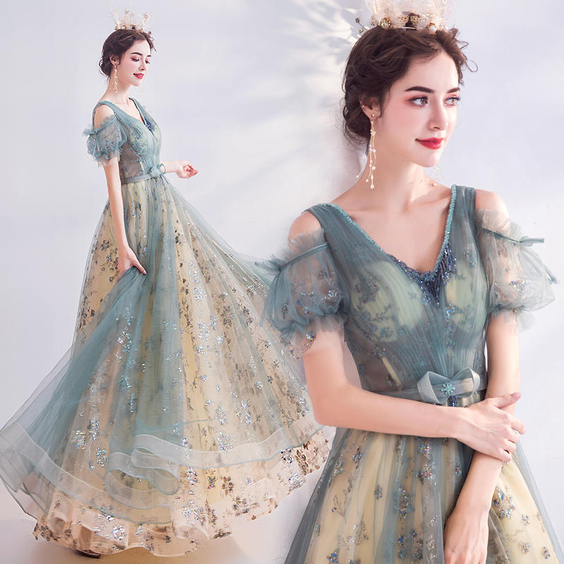 ウェディングドレス カラードレス 結婚式 二次会ドレス 演奏会用ロングドレス ウエディングドレス グリーン 緑 声楽 ピアノ コンサート 披露宴 演奏会 発表会ドレス 姫系 エンパイアライン パーティードレス イブニングドレス 花嫁 カクテルドレス 前撮り 後撮り