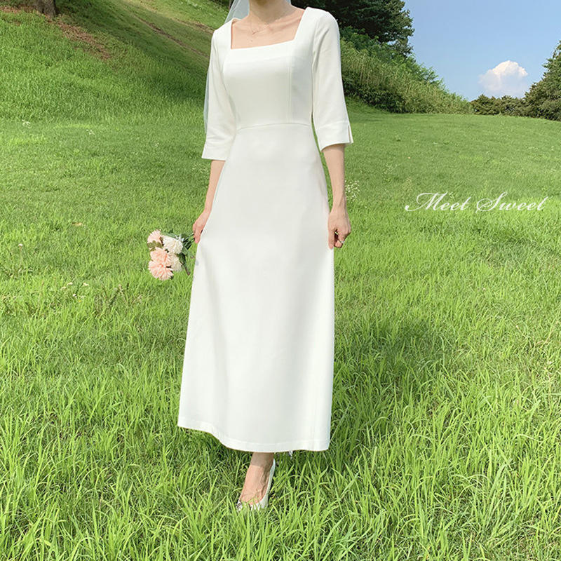 ウエディングドレス カジュアル ナチュラル 花嫁 ウェディングドレス ビーチフォト後撮り ブライダル 袖あり Aラインドレス 二次会ドレス 結婚式 披露宴 前撮り 袖付き フォトウェディング wedding dress 海外挙式 小さいサイズ 1.5次会 フォト婚 大きいサイズ