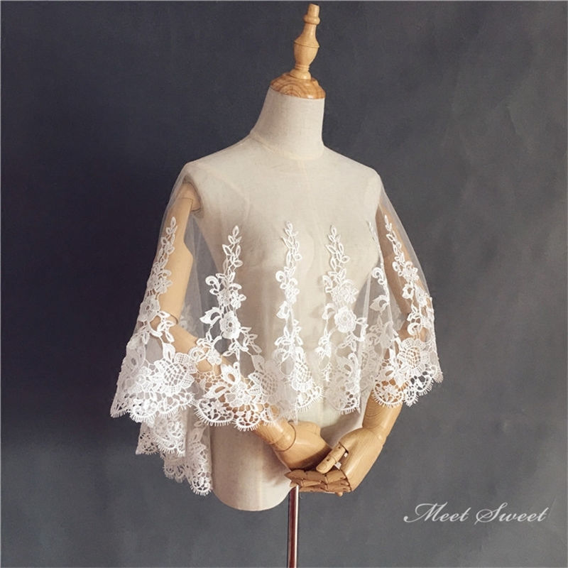 レース パーティーケープ ウェディングボレロ ウエディングショール 花柄 刺繍 ショール 結婚式 花嫁様 挙式 シースール 春夏 発表会 二次会 wedding shawl