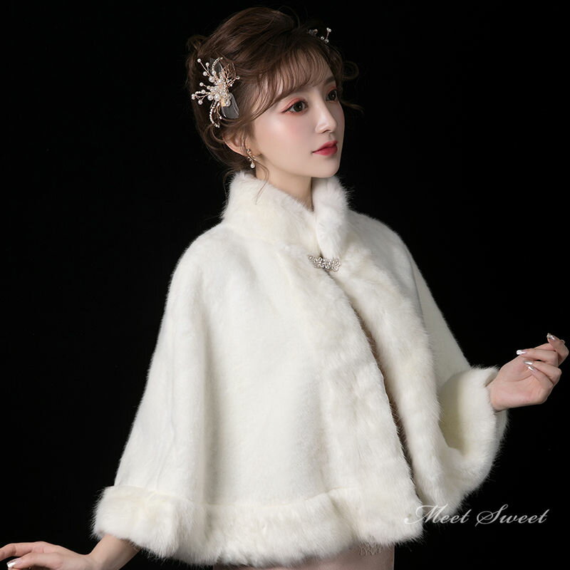 ウエディングボレロ ファーケープ ウェディングショール 秋冬ショール ブライダル 花嫁小物 結婚式 二次会 披露宴 ファーショール 肩掛け ケープ 大人 ふわふわ