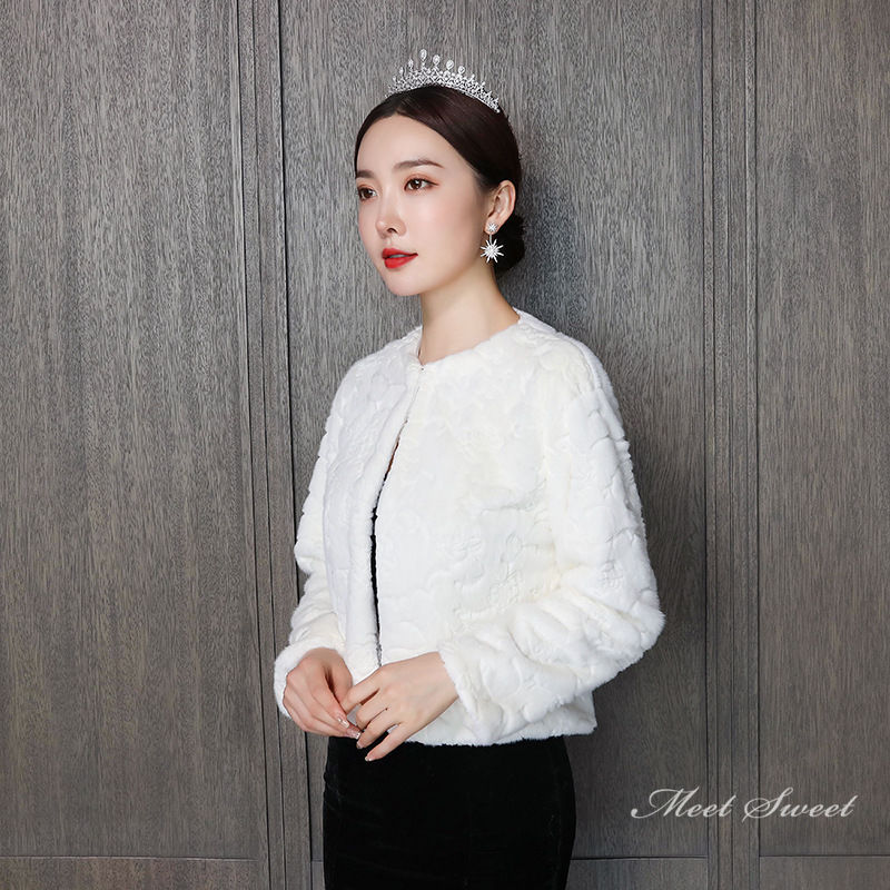 結婚式 ボレロ ウェディングショール ブライダル 長袖 日常 ストール ケープ ファーショール フォーマル 花嫁 二次会 お呼ばれ フェイクファー 秋冬