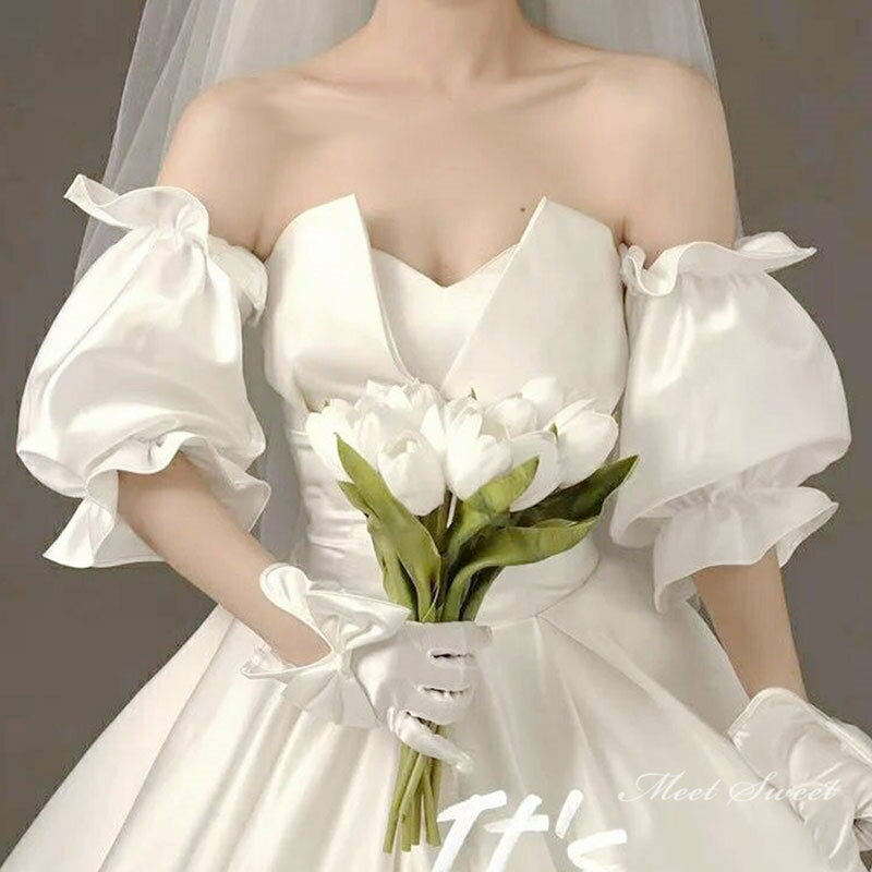 セミオーダー可能 取り外し袖 付け袖 カラーオーダー可 パフスリーブ 結婚式 花嫁 ブライダル 二次会 披露宴 パーティー 前撮り レトロ 成人式 卒業式 サテン ウェディングアレンジ お色直し かわいい オフホワイト シャンパン ブラック サイズ/カラー変更可能