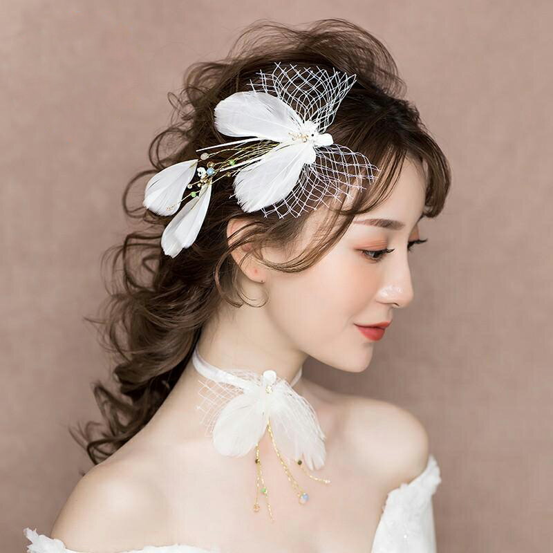 ティアラ 結婚式 ウエディング ヘアアクセサリー 発表会 ウェディング 羽 髪飾り 二次会 ブライダル 安い ヘッドドレス 花嫁 パーティー ネックレス付き セット