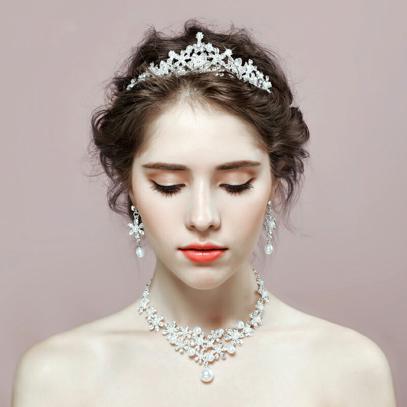 【P5倍★BLACK FRIDAY限定】ティアラ クラウン ウエディング ネックレス ピアス/イヤリング セット 結婚式 髪飾り 花嫁 パーティー 披露宴 二次...