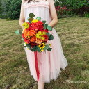 二次会 レッド ウエディングブーケ オレンジ 結婚式 ウェディングブーケ 花嫁 披露宴 造花 ブライダル 向日葵 バラ キク 椿 前撮り インテリア