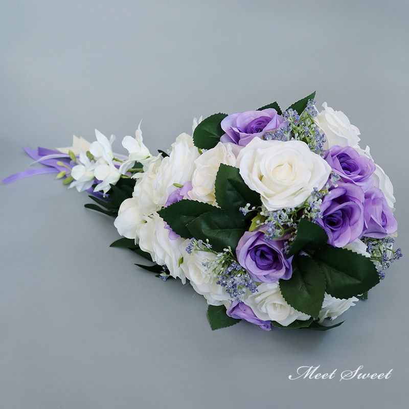 5色 キャスケードブーケ ウエディングブーケ 結婚式 ブーケ 花嫁 二次会 披露宴 造...