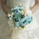 ラウンドブーケ 二次会 ウエディングブーケ 結婚式 ウェディングブーケ 花嫁 披露宴 青 ブルー 造花 ブライダルブーケ 披露宴 前撮り 海外挙式