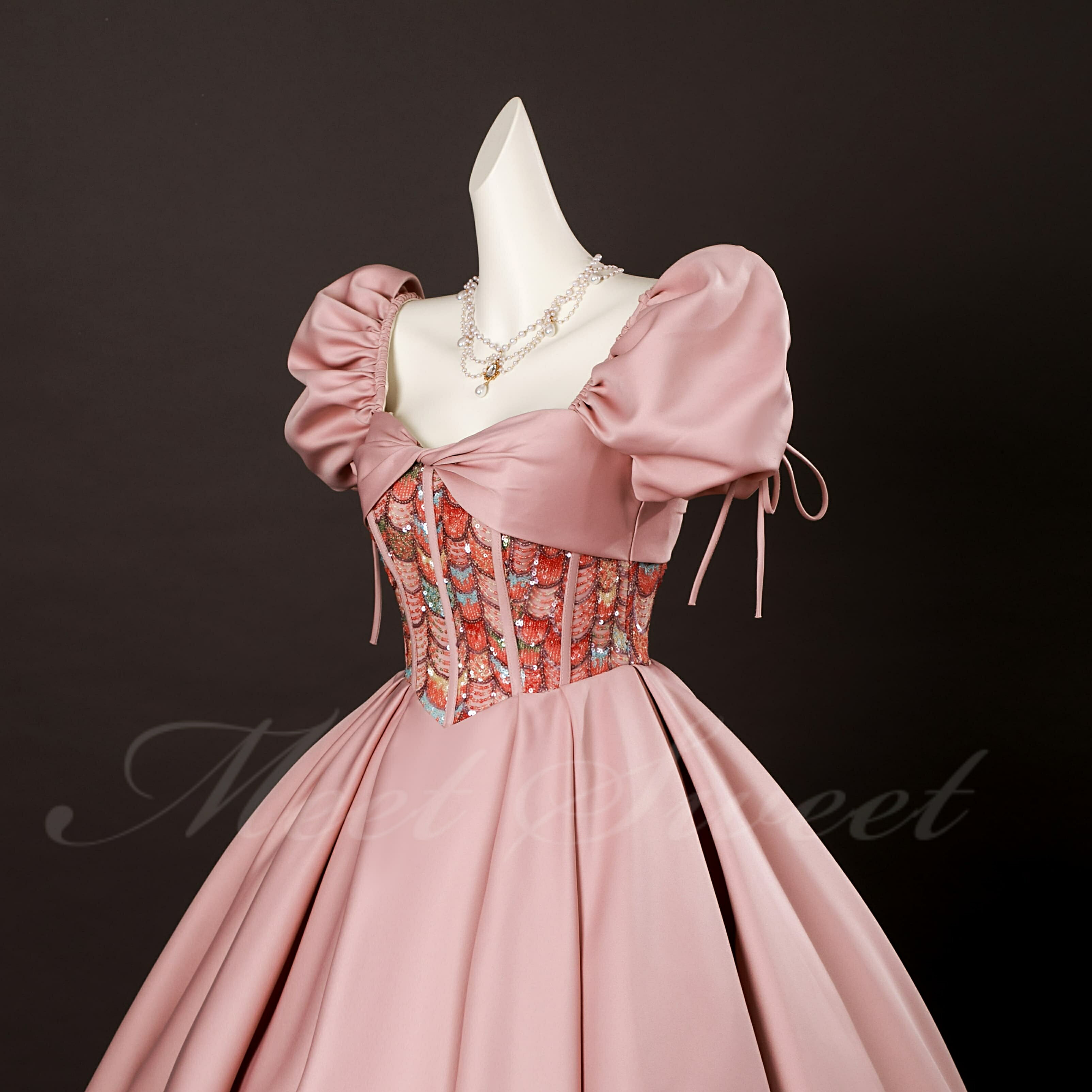 演奏会ドレス 袖あり ピンク 半袖 編み上げ カラーロングドレス ステージドレス ロングドレス ステージ衣装 演奏会 発表会 大人 高校生 ピアノ発表会 結婚式 二次会 Aライン プリンセスドレス 舞台衣装 イブニングドレス コンサート かわいい 大きいサイズ