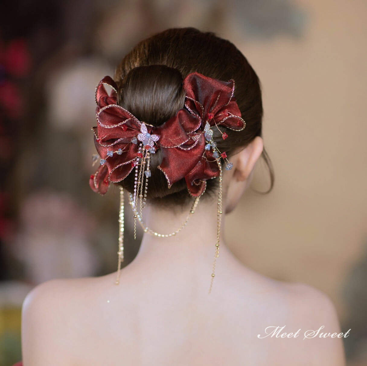 【P5倍★BLACK FRIDAY限定】ウェディング リボンヘアピン ウエディングヘッドドレス レッド チュール 花嫁小物 結婚式 披露宴 ブライダル 二次会 ...