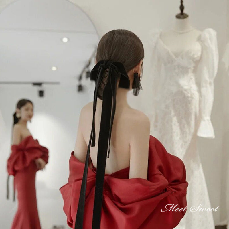 【P5倍★BLACK FRIDAY限定】即納 ウェディングヘッドドレス ヘアアクセサリー リボンヘアピン ウエディングヘッドドレス ベルベット ブラック 黒 花...