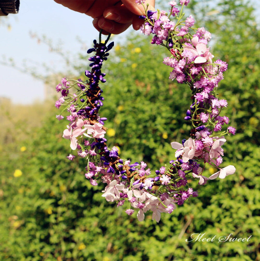 楽天ミートスウィートウェディング パープル 花冠 ピンク 花かんむり 花輪 リゾート 子供花冠 造花 ヘッドドレス 髪飾り 花嫁 二次会 結婚式 フェス 森ガール ボヘミア 手作り キット