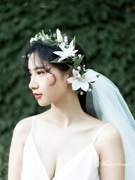 手作り 百合 花かんむり フラワーベール ウェディング ヘッドドレス 花かんむり 造花 花冠 ヘアピン 髪飾り リゾート 花嫁 二次会 結婚式 水着花冠 前撮り