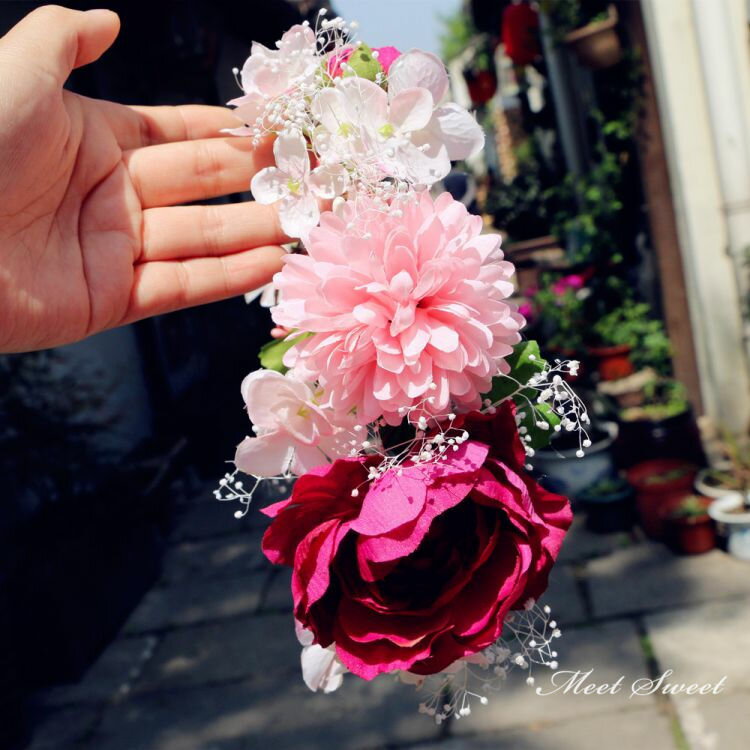 【P5倍★BLACK FRIDAY限定】手作り 花かんむり ウェディング 大人 子供花冠 ヘッドドレス 造花 花冠 ピンク 髪飾り キッズ リゾート 花嫁 二次...