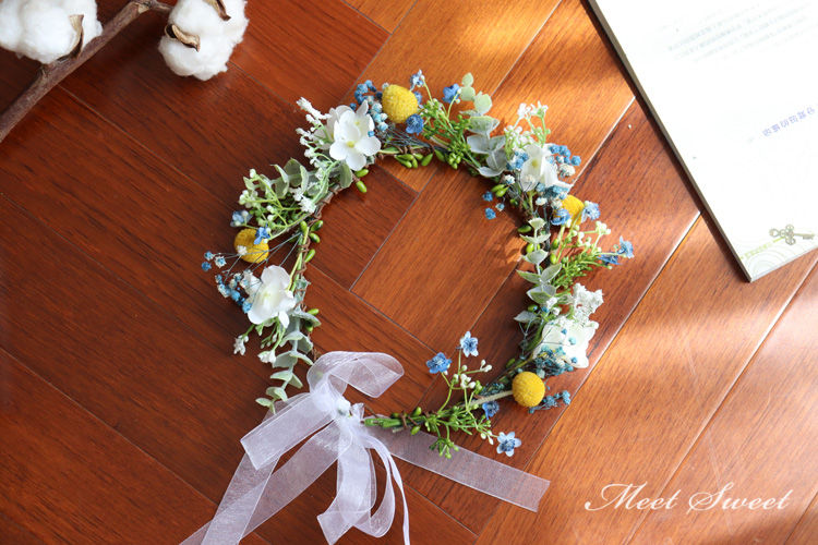 ウェディング 花冠 花冠 ブルー ピンク ヘッドドレス 花かんむり 造花 髪飾り 花輪...
