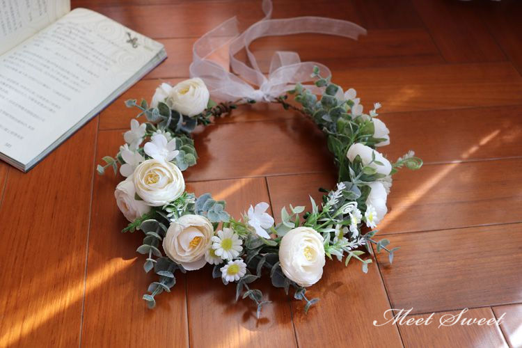ひまわり ウェディング 花冠 ヘッドドレス 花冠 花かんむり 造花 髪飾り ホワイト ピンク グレー シャンパン リゾート 花嫁 二次会 結婚式 カモミール 前撮り ヘアアクセサリー ヘッドアクセサリー ブライダルアクセサリー ウェディング小物 披露宴の商品画像 3