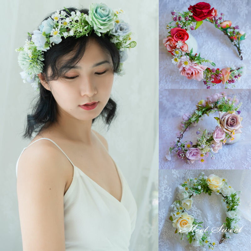 【P5倍★BLACK FRIDAY限定】5色 ウェディング 花冠 挙式 卒業式 ヘッドドレス 花かんむり 造花 髪飾り 花輪 ブライダル リゾート 旅行 花嫁 ...