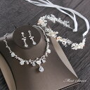 ネックレス ピアス/イヤリング 髪飾り 3点セット ヘッドドレス カチューシャ ウエディング 結婚式 花嫁 パーティー 二次会 アクセサリー 披露宴 リボン
