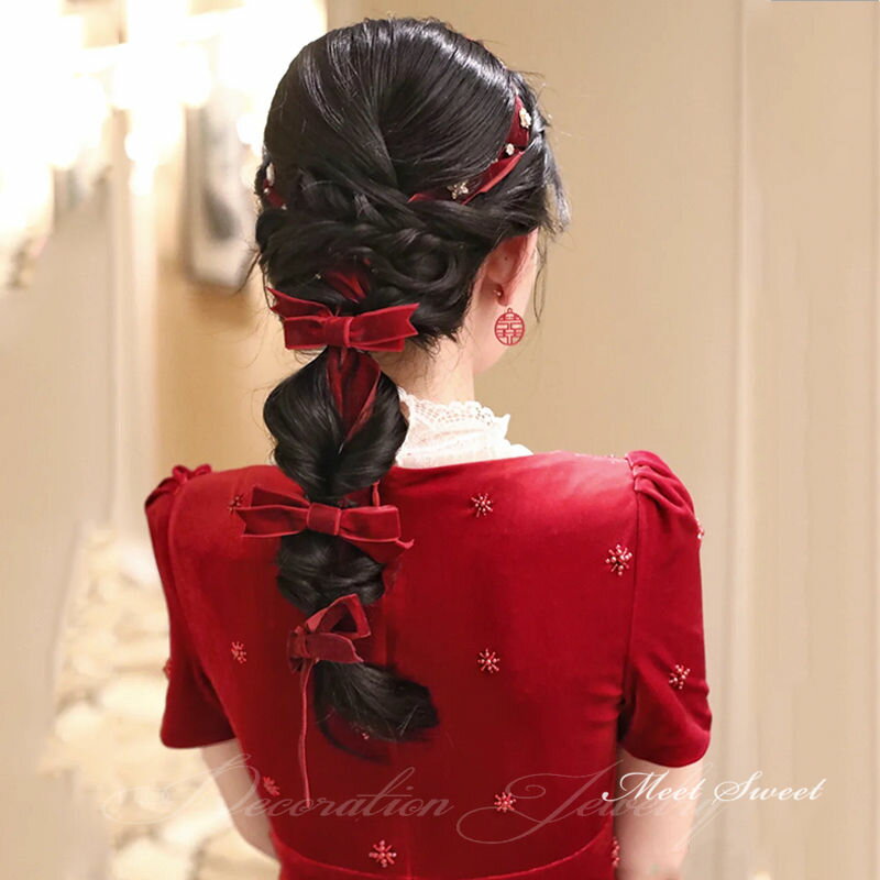 ヘアバンド リボン ウエディング ヘアピン 髪飾り 赤 花嫁 ウェディング 結婚式 ヘッドドレス ブライダル パーティー ホワイト 二次会 ヘアアクセサリー 発表会