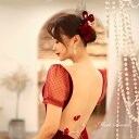 【P5倍★BLACK FRIDAY限定】結婚式 ヘアアクセサリー ウェディング ベルベット リボン ワインレッド 二次会 花嫁 ブライダル 発表会 髪飾り ヘッ...