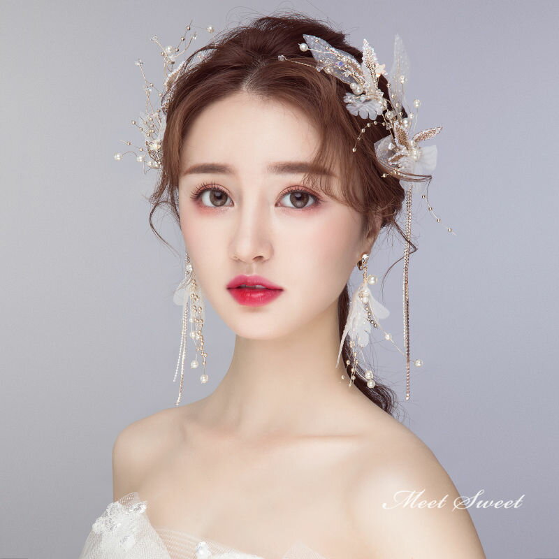 ヘアアクセサリー イヤリング ウエディング 髪飾り 花嫁 ウェディング 結婚式 ヘッドドレス ブライダル パーティー 二次会 前撮り 発表会 フォマール ティアラ