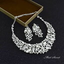 【在庫一掃赤字セール】ネックレス+イヤリング/ピアス セット ウエディング アクセサリー 花嫁 ウェディング 結婚式 前撮り 二次会 パーティー イブニングドレ...