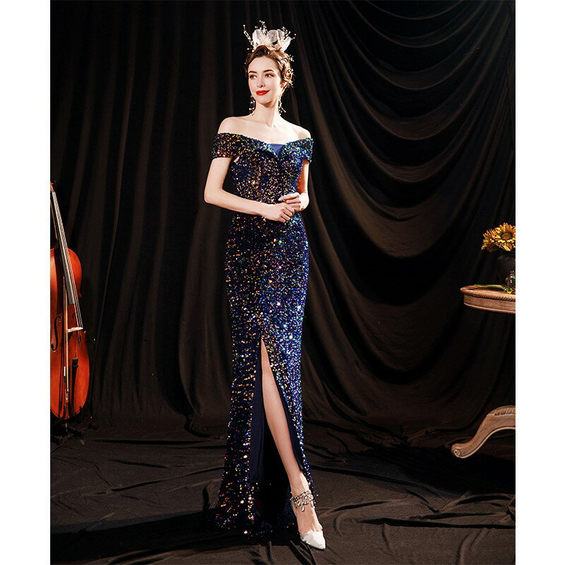 カラードレス ロングドレス ウェディングドレス 結婚式 演奏会 二次会 舞台衣装 ステージドレス 花嫁 披露宴 イブニングドレス スパンコール カクテルドレス フォーマル ゲストドレス 大きいサイズ マーメイドドレス オフショルダー 編み上げ スリット キラキラ セクシー