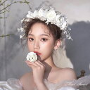 ヘッドドレス 花 ウエディング フラワー ホワイト 髪飾り 花嫁 ウェディング 結婚式 披露宴 ブライダル パーティー 二次会 韓国風 前撮り ヘアアクセサリー