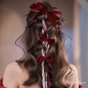 ヘッドドレス パールヘアバンド ウエディング リボン 赤 ベルベット ワインレッド 冬 髪飾り 花嫁 ウェディング 結婚式 発表会 パーティー 卒業式 アレンジ