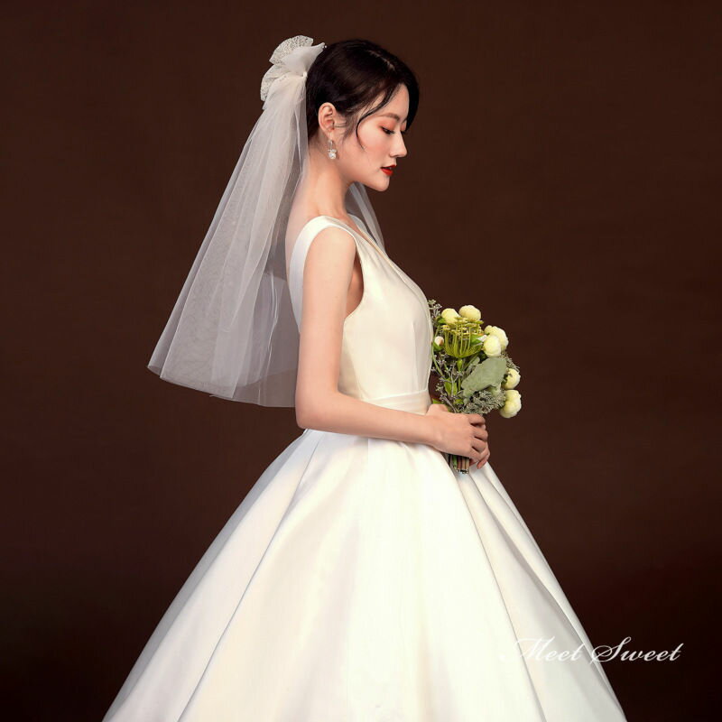ウェディング ヘッドドレス ウエディングベール ヘアアクセサリー 結婚式 チュール ブライダル 髪飾り リボン 大ぶり 大人 子供 キュート 教会挙式 海外撮影