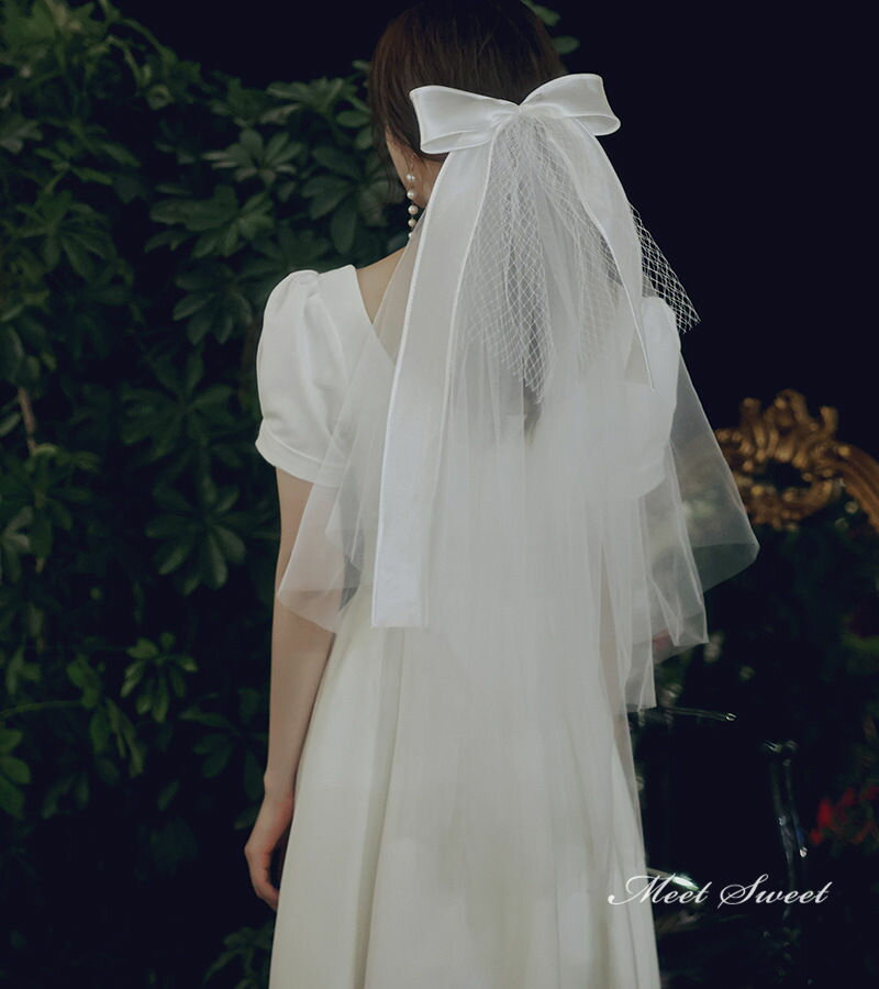 ベール ヴェール ウエディングベール リボン ショートベール ヘッドドレス リボンベール 可愛い 結婚式 花嫁 ブライダル 二次会 韓国挙式 ウェディング