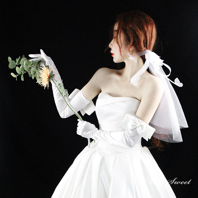 ロンググローブ ウェディング手袋 ウエディンググローブ ブライダル 結婚式 花嫁 二次会 披露宴 前撮り パーティー ホワイト サテン リボン アレンジ