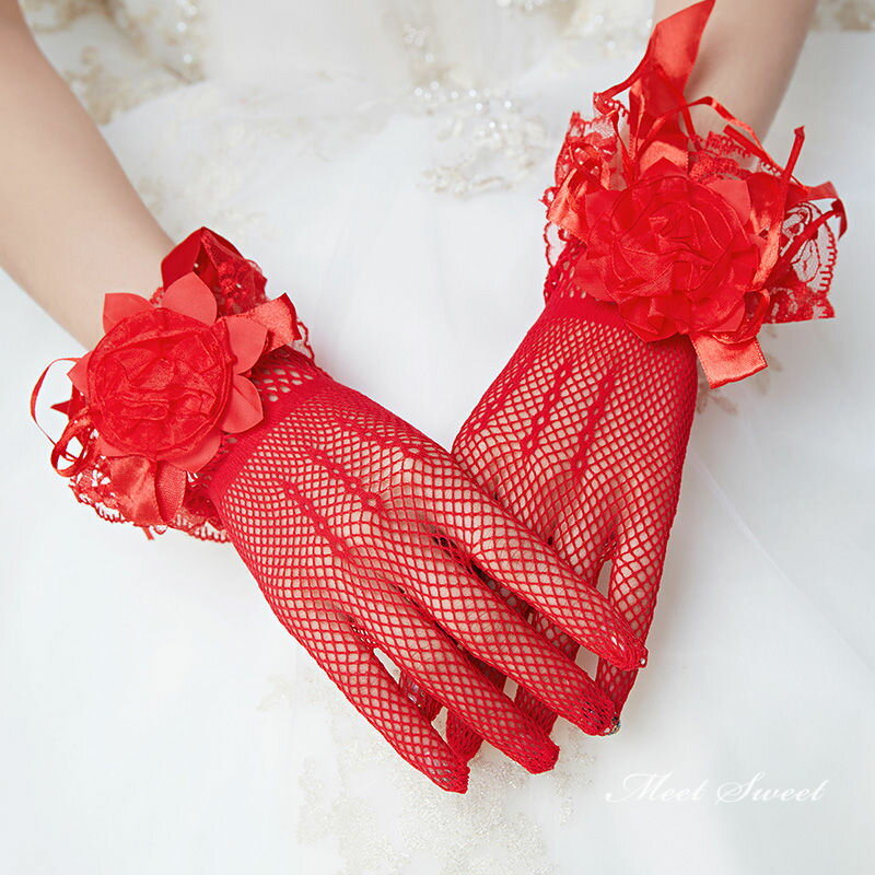 レッド ホワイト ウエディンググローブ ショートグローブ ウェディング手袋 ブライダル 結婚式 花嫁 二次会 披露宴 前撮り パーティー オフホワイト