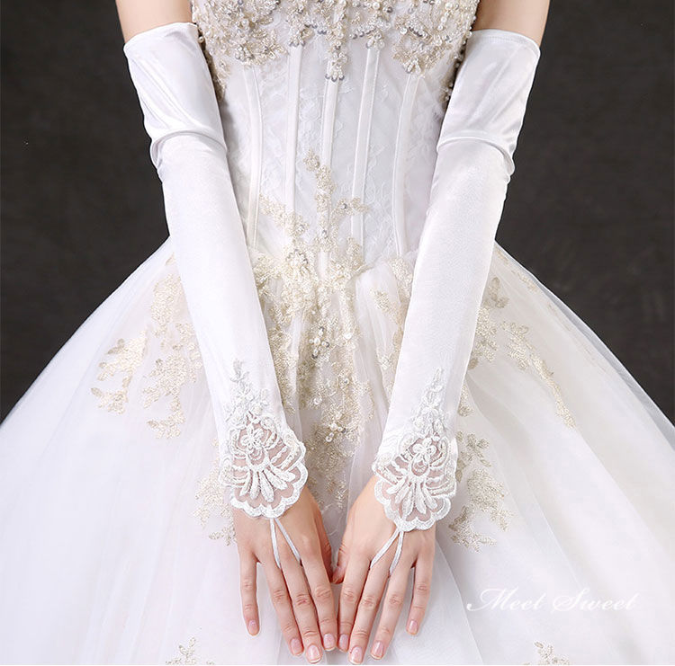 ロング 安い ウエディンググローブ 結婚式 ブライダルグローブ 花嫁 ロンググローブ 二次会 ウェディング手袋 フィンガーレス オフホワイト/ホワイト
