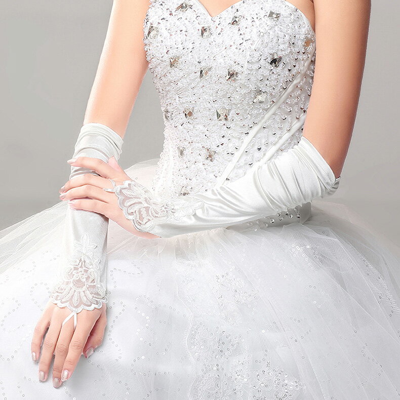 ロング 安い ウエディンググローブ 結婚式 ブライダルグローブ 花嫁 ロンググローブ 二次会 ウェディング手袋 フィンガーレス オフホワイト/ホワイト