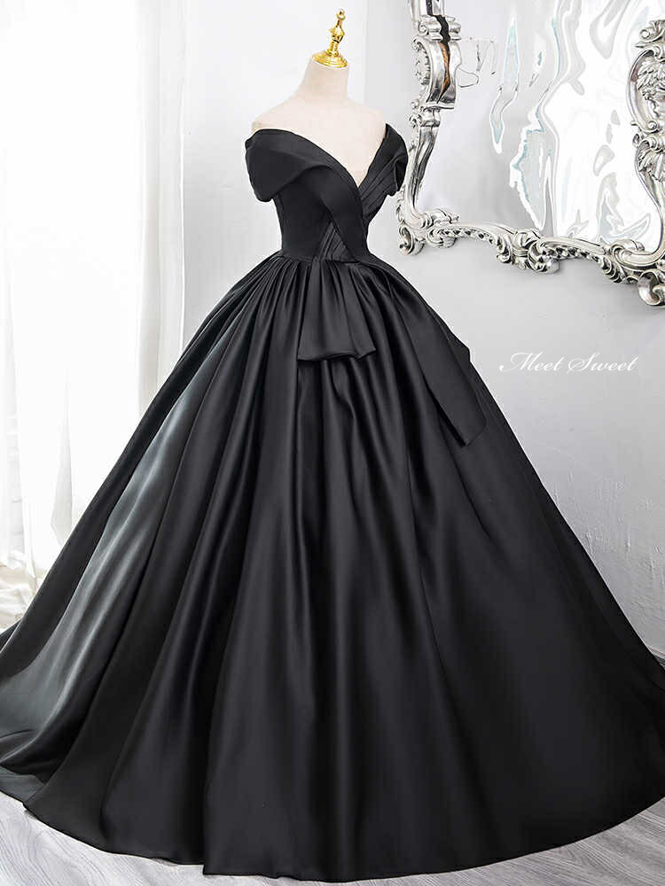 カラードレス パーティードレス サテン ブラック 黒 シンプル フォーマルドレス ステージドレス 演奏会用ドレス ウェディングドレス ロングドレス 編み上げ 結婚式 二次会 花嫁 演奏会 発表会 大人 コンクール ステージ衣装 Aライン 大きいサイズ ウエディングドレス