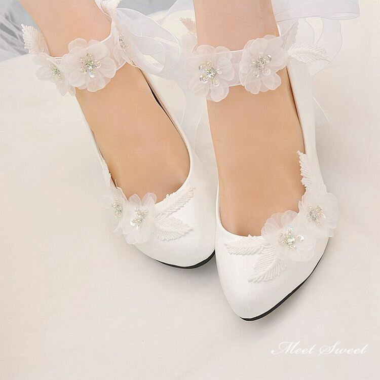 0.5/4.5/8cmヒール ウェディングシューズ ウエディングシューズ レディース靴 パンプス ハイヒール 結婚式 花嫁 ブライダル 二次会 パーティー 披露宴 ホワイト