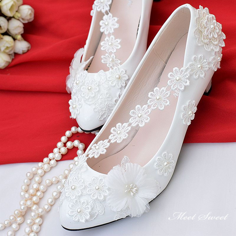 0.5/4.5/8cmヒール ウェディングシューズ ウエディングシューズ レディース パンプス ハイヒール 結婚式 花嫁 ブライダル 二次会 パーティー 披露宴 レース花